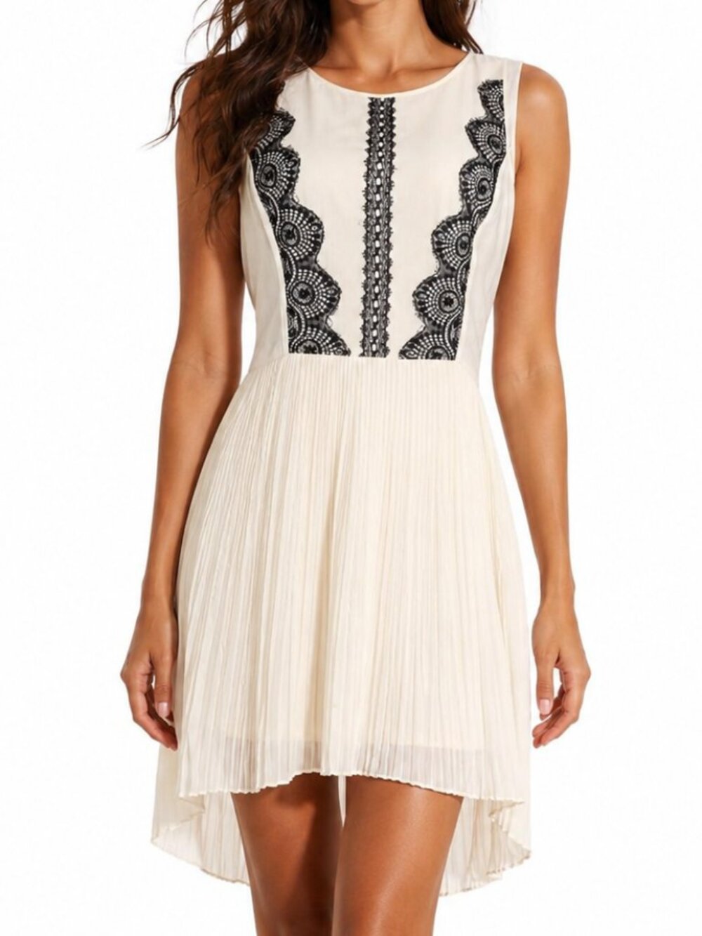 Love 21 Whimsigoth Lace Pleated High Low Dress Cream Black Medium